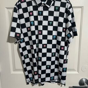 Chubbies Black and White Checkered Polo with Palm Accents